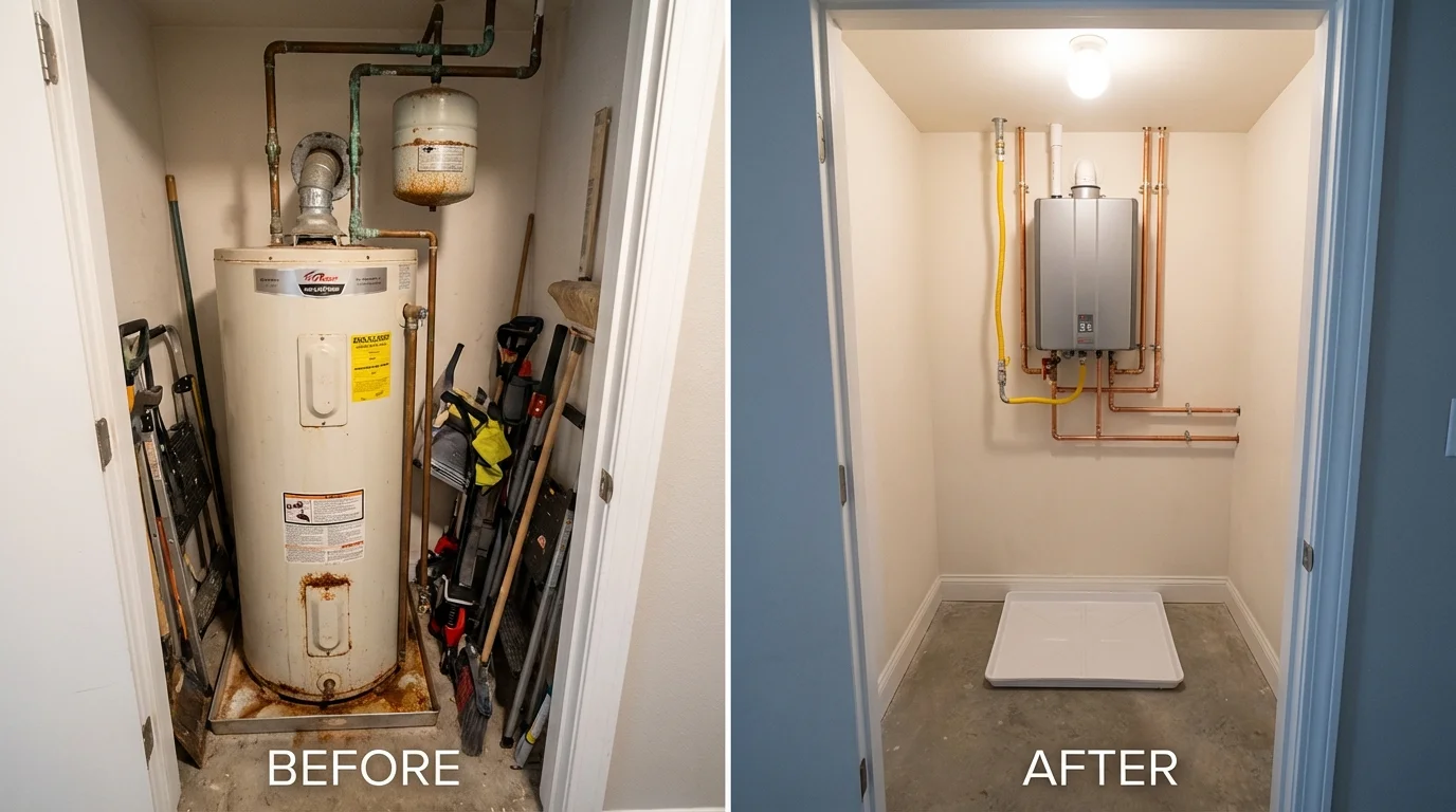 Tank water heater versus wall-mounted tankless unit comparison for Powhatan Point, OH homeowners